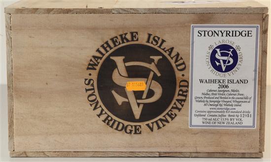 A case of twelve bottles of Stoney Ridge Waiheke Island, 2006.